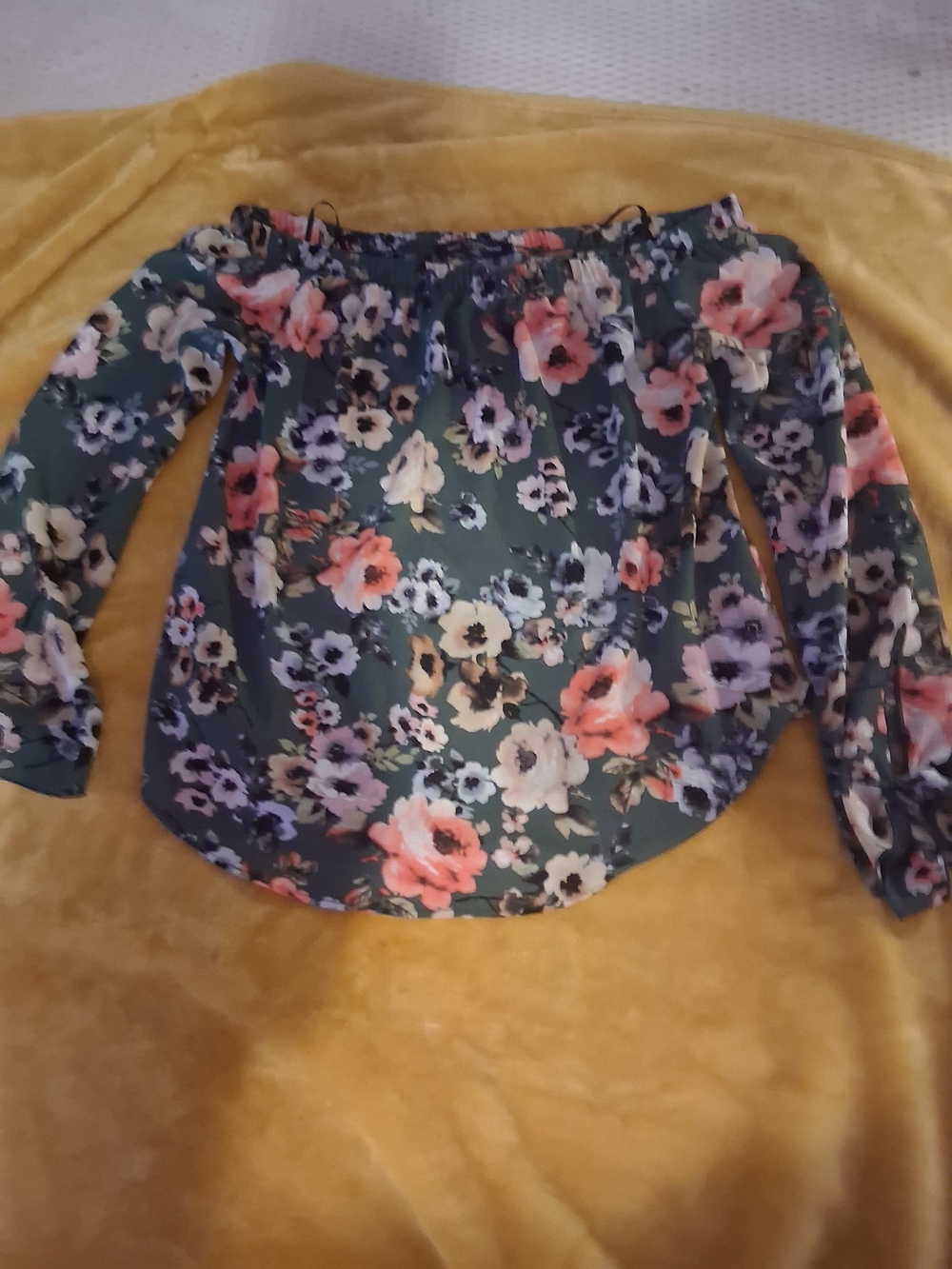 Floral Off-Shoulder Blouse in Green with Pink Accents